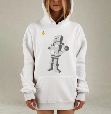 Робот с бабочкой в мире технологий и природы, Hoodie Mjhigh Dig, оверсайз, утепленная