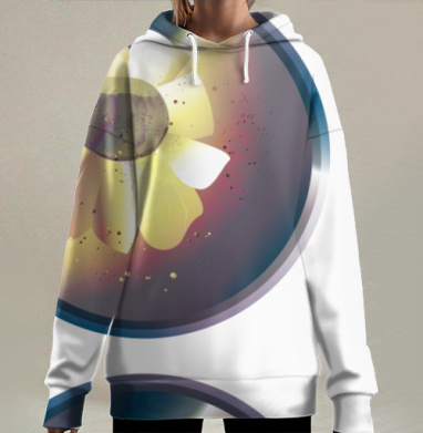 Нежный белый цветок раскрывающийся в мягком свете сцены, Hoodie Long Oversize 3D