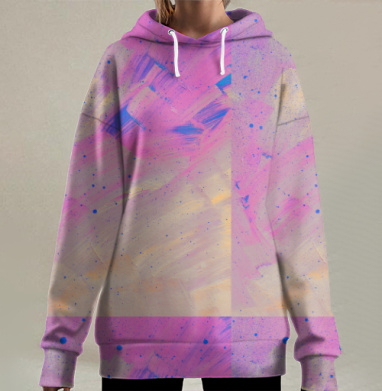Экспрессивное смешение розового синего и желтого в абстрактной живописи, Hoodie Long Oversize 3D