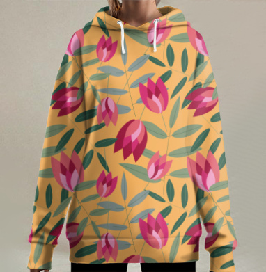 Бесшовный орнамент с ритмичным «цветением», Hoodie Long Oversize 3D