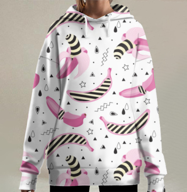 Розовый арт банан, Hoodie Long Oversize 3D