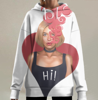 Дерзкий портрет в стиле e-girl с розовым дымом, Hoodie Long Oversize 3D