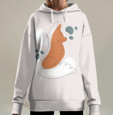 Лиса сидит в профиль в минималистичной спокойной форме, Hoodie Long Oversize 3D