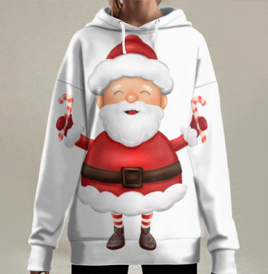 Веселый Санта с леденцами Новый год сказка, Hoodie Long Oversize 3D