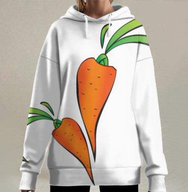 Яркая мультяшная морковка - набор из двух, Hoodie Long Oversize 3D