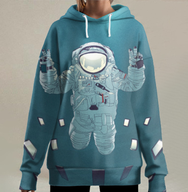 Космонавт в цифровом океане с зелёным миром, Hoodie Long Oversize 3D