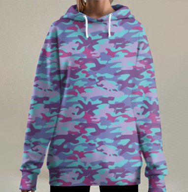 Камуфляжный узор в ярких нестандартных цветах, Hoodie Long Oversize 3D