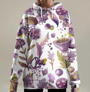 Фантазийный паттерн в фиолетово-зеленых тонах, Hoodie Long Oversize 3D