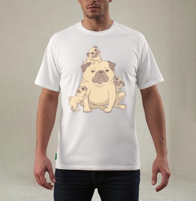 Веселые забавные мопсы играют детство вместе мопс, Футболка мужская REGULAR белая