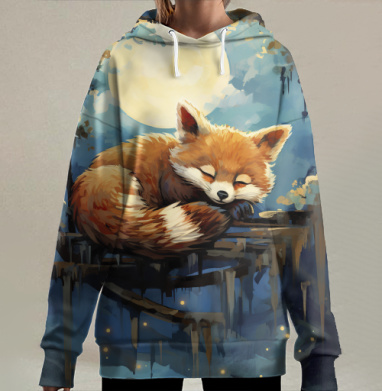 Красная Панда Ночь Спокойствие, Hoodie Long Oversize 3D