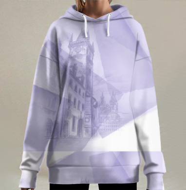 Шарф с архитектурным рисунком в сиреневых тонах, Hoodie Long Oversize 3D