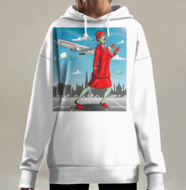 Красная зомби-стюардесса и самолет в небе над Веной, Hoodie Long Oversize 3D