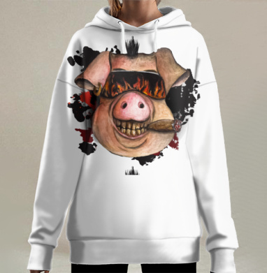Дерзкая свинья с сигарой и огнем, Hoodie Long Oversize 3D