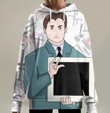 Мужчина с черным квадратом супрематизма в рамке, Hoodie Long Oversize 3D