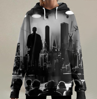 Театральная сцена жизнь человека действия на фоне, Hoodie Long Oversize 3D