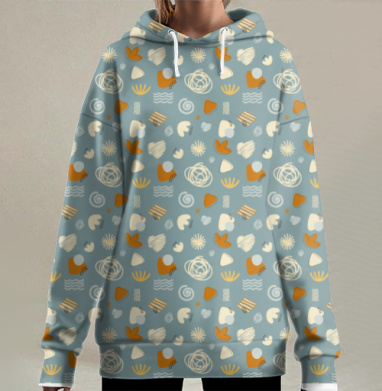 Абстрактные листья в голубом оттенке легкости и спокойствия, Hoodie Long Oversize 3D