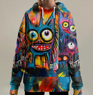 Теплые коты, Hoodie Long Oversize 3D