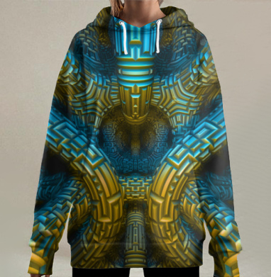 Фрактальная биомеханическая цифровая композиция, Hoodie Long Oversize 3D