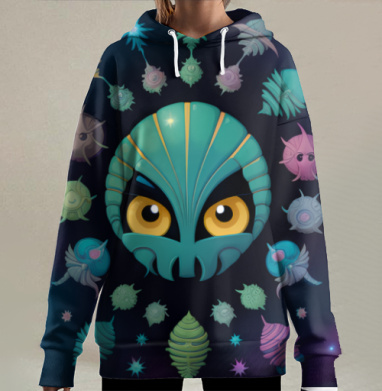 Мистическое лицо охраны в космосе коллекция, Hoodie Long Oversize 3D