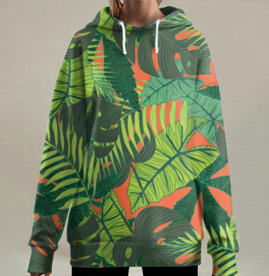 Тропический принт, Hoodie Long Oversize 3D