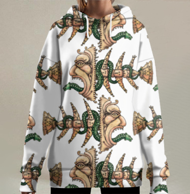 Гротескные маски с змееподобными цепями, Hoodie Long Oversize 3D