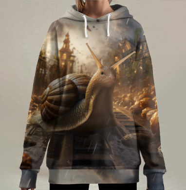 Улитка на рельсах: символ упорства и пути, Hoodie Long Oversize 3D