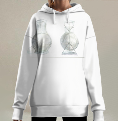 Vase structure drawing study / Эскиз академического наброска структуры вазы, Hoodie Long Oversize 3D