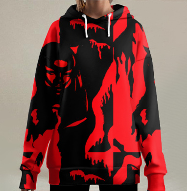 Загадочная женщина в мистической темноте с кровавыми пятнами, Hoodie Long Oversize 3D