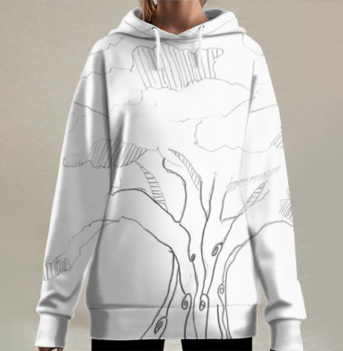 Sketchy Tree – Эскиз дерева в графическом стиле для декора интерьера, Hoodie Long Oversize 3D