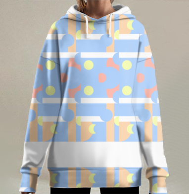 Светло Голубой Пастельный Ритм Времени, Hoodie Long Oversize 3D