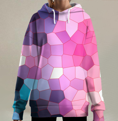 Абстрактная мозаика розовых и голубых оттенков калейдоскопом, Hoodie Long Oversize 3D