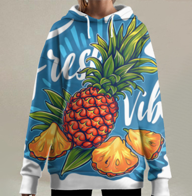 Яркий ананас с сочными дольками свежая атмосфера, Hoodie Long Oversize 3D