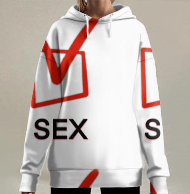 Красная галочка выбор секс на сером фоне, Hoodie Long Oversize 3D
