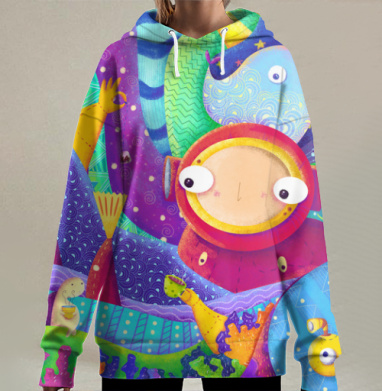 Водолаз и черепашка, Hoodie Long Oversize 3D