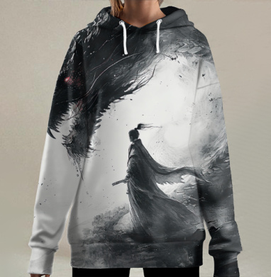 Самурай против дракона сила духа навсегда, Hoodie Long Oversize 3D
