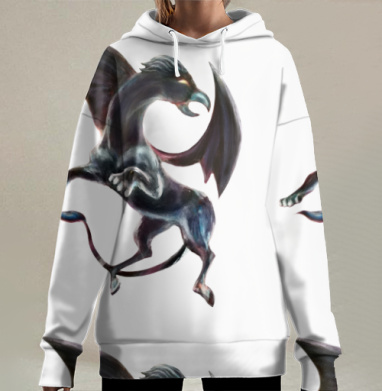 Мифическое крылатое существо в динамике сильное мистическое существо, Hoodie Long Oversize 3D