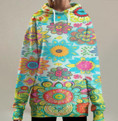 Яркие Цветы Летний Взрыв Насыщенных Красок, Hoodie Long Oversize 3D