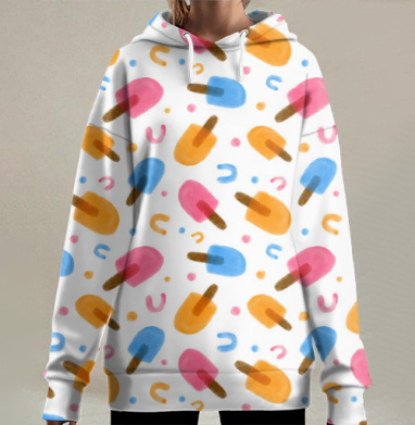 Яркие мороженые радость лета летнего настроения, Hoodie Long Oversize 3D
