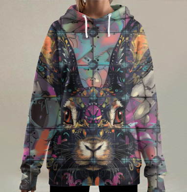 Голова Льва Фиолетово Оранжевый Розовый, Hoodie Long Oversize 3D