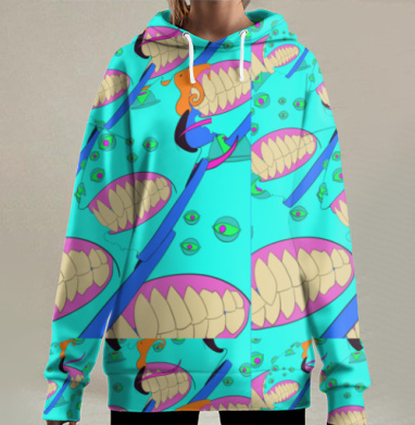 Неоновое хаос лица открытый рот в движении, Hoodie Long Oversize 3D