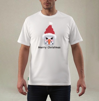 Агрессивный снеговик с красной шапкой и надписью Merry Christmas, Футболка мужская REGULAR белая