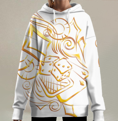 Золотой орнамент с игральными костями и картами, Hoodie Long Oversize 3D