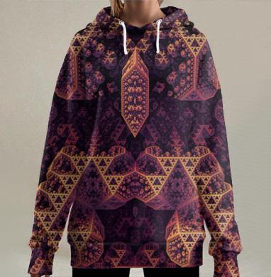 Вечность фрактальной геометрии в пурпурных тонах, Hoodie Long Oversize 3D
