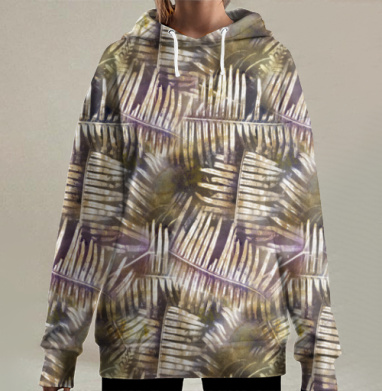 Абстрактный природный узор с листьями папоротника на подушке, Hoodie Long Oversize 3D