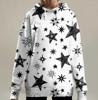 Монохромная экспрессивная графика вселенной ночное звездное небо, Hoodie Long Oversize 3D
