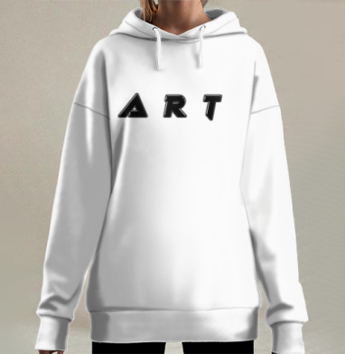 Черная надпись на белом фоне ART – Арт на белом фоне, Hoodie Long Oversize 3D