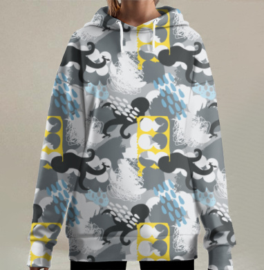 Абстракция на сером, Hoodie Long Oversize 3D