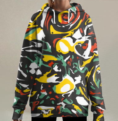 Абстрактные пятна симметричные с жидкой текучестью, Hoodie Long Oversize 3D