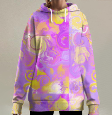 Яркая Абстрактная Спиралевая Энергия Весенних Вихрей, Hoodie Long Oversize 3D
