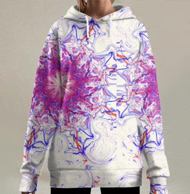 Яркая Абстрактная Вспышка Синего Розового Пульса, Hoodie Long Oversize 3D